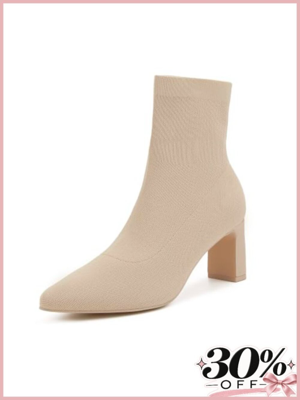 Women's Pointed Toe Stretch Knit Ankle Booties Slip-On Block Heel
